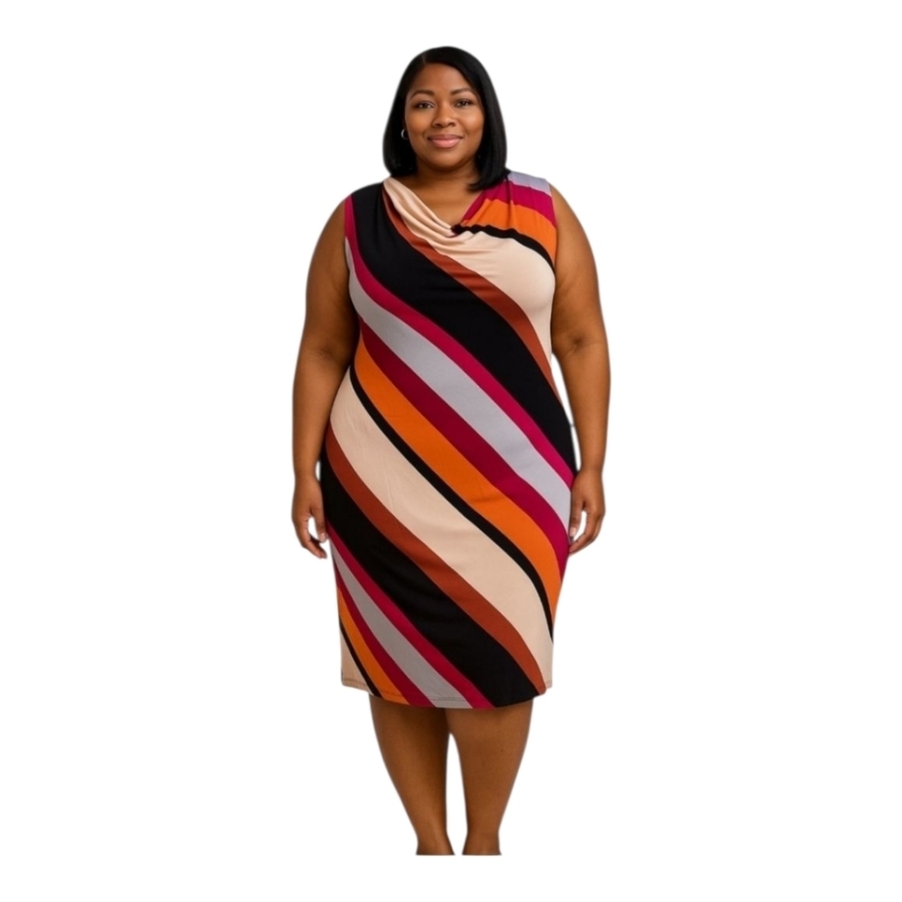 Kim Rogers Women's Plus Cowl Neck Stripe Colorblock Midi Dress Size 3X